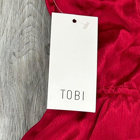 NWT Tobi Red Satin Ruffle Mini Dress Adjustable Spaghetti Straps Size S Small - Picture 7 of 12